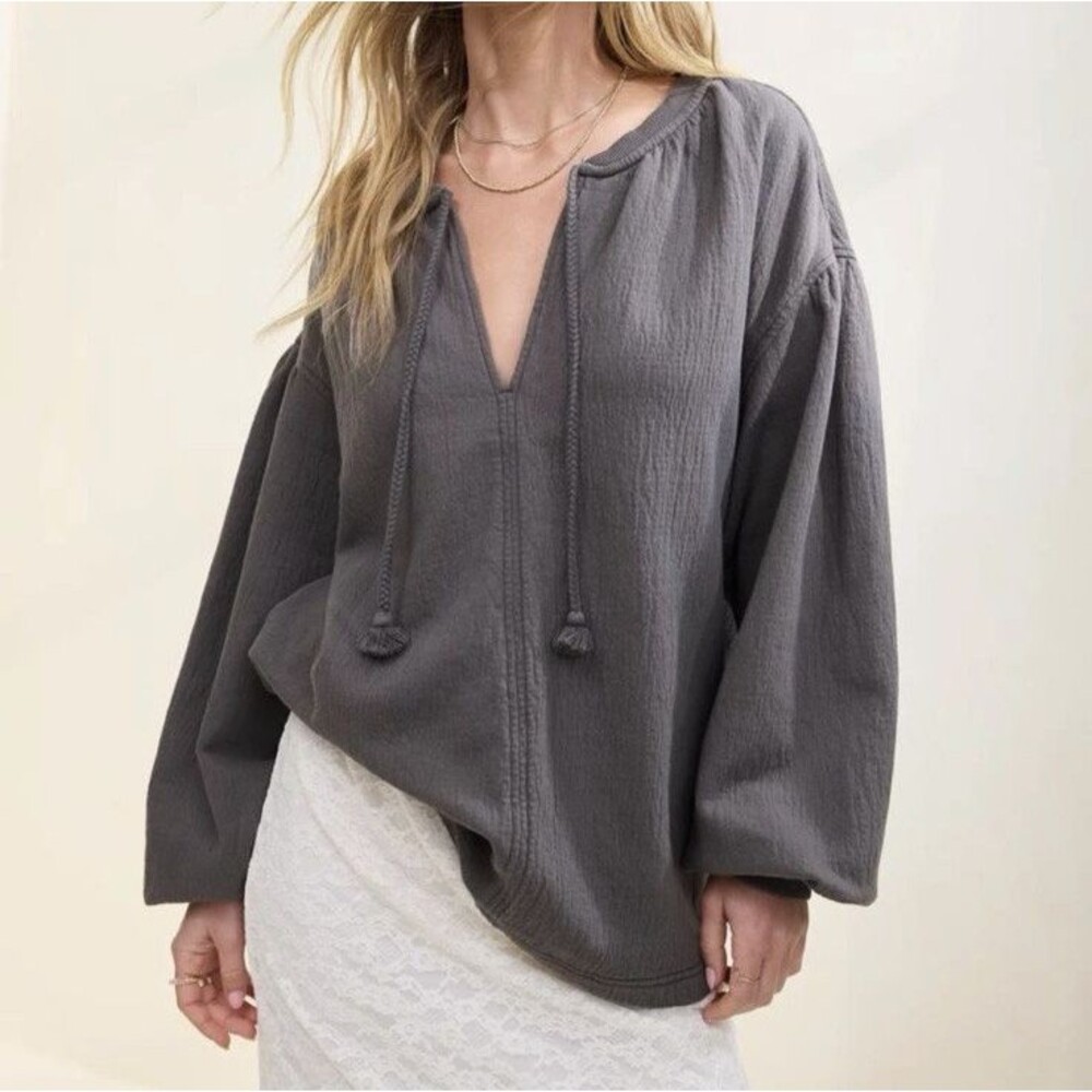 Aerie Easy Street Sweatshirt Gray Oversized V-Neck Pullover Size XL Breathable